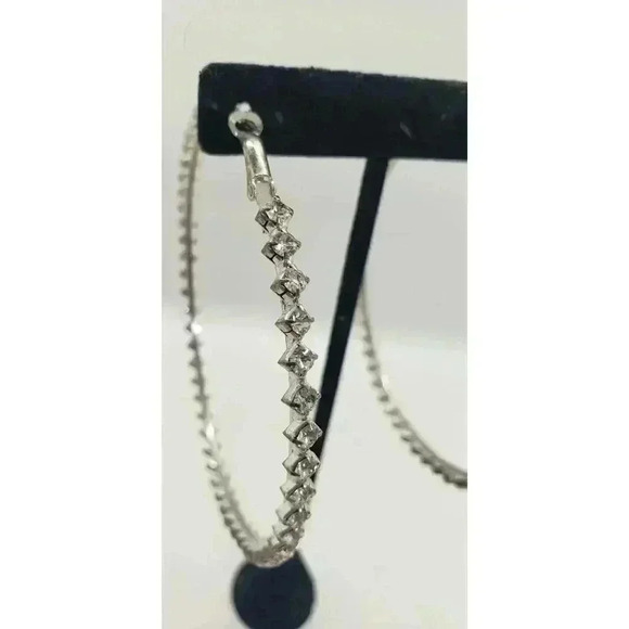 Giant hoop earrings rhinestone prong set vintage pierced massive size - Picture 3 of 6